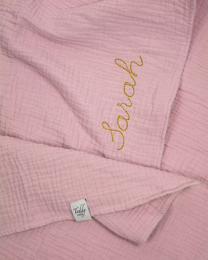 Hydrofiele doek oud-roze - oker romantische letters